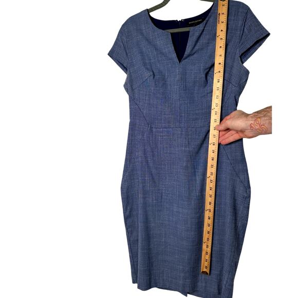 Banana Republic 6 Angled Seam Stretchy Pencil Dress Denim Short Sleeve Navy Blue - Picture 6 of 8